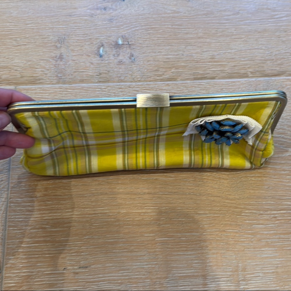 J. Crew Yellow and Blue Clutch with Plaid Design - Picture 2 of 4